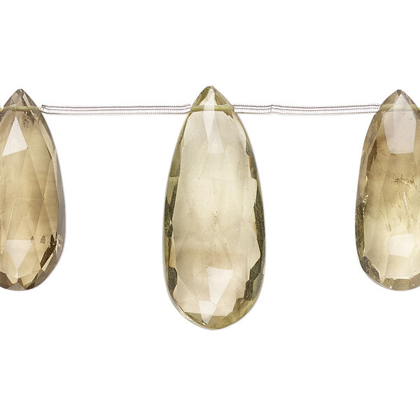Bead, lemon smoky quartz (heated), 21x9mm-27x11mm hand-cut top-drilled faceted puffed teardrop, B+ grade, Mohs hardness 7. Sold per pkg of 3. image number 0