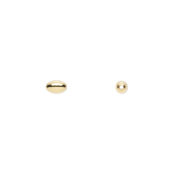Bead, gold-plated brass, 5x3mm oval. Sold per pkg of 100. image number 0