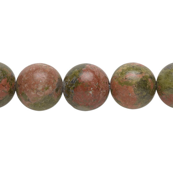 Bead, unakite (natural), 12mm round, B grade, Mohs hardness 6 to 7. Sold per 15-1/2" to 16" strand. image number 0