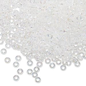 Seed bead, Miyuki, glass, pkg/50g, 3x1.3mm spacer rondelle, translucent AB clear, (SPR3-250).