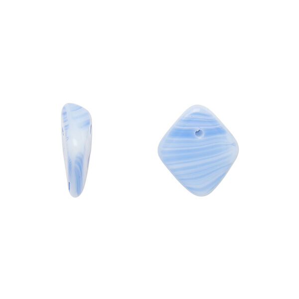 Bead, Czech pressed glass, opaque blue/white, 14x5mm diamond drop. Sold per 15" to 16" strand. image number 0
