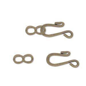 Clasp hook&eye 1pkg30, 12.5x8.5mm flat, antique gold-finished brass 1-strand