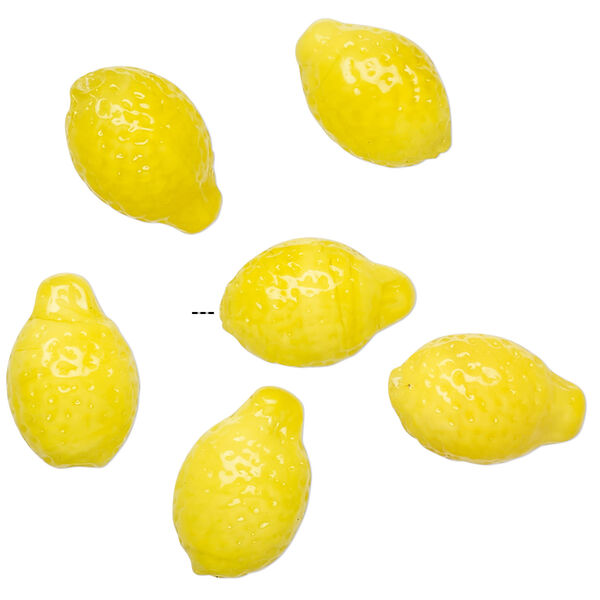 Bead, lampworked glass, opaque yellow, 15x10mm half-drilled lemon. Sold per pkg of 6. image number 1
