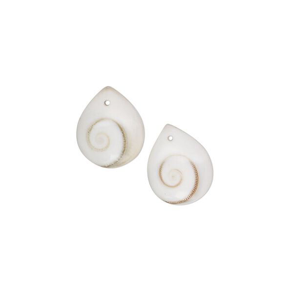 Drop, tapestry turban shell (assembled), white and black, 12x10mm teardrop with flat back, Mohs hardness 3-1/2. Sold per pkg of 2. image number 0