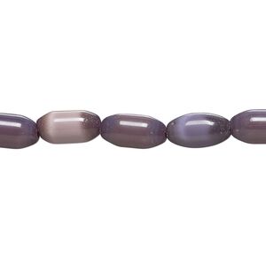 Bead, cat's eye glass (fiber optic glass), purple, 10x6mm-11x8mm barrel. Sold per 15-inch strand, approximately 30 beads.