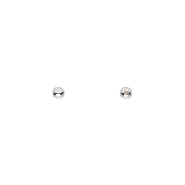 Bead end, silver-plated brass, 3mm half-drilled round. Sold per pkg of 10. image number 0