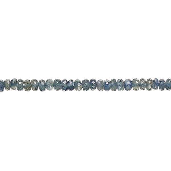 Bead, green sapphire (heated), 2x1mm-4x2mm hand-cut faceted rondelle, C grade, Mohs hardness 9. Sold per 14-inch strand, approximately 210 beads. image number 0
