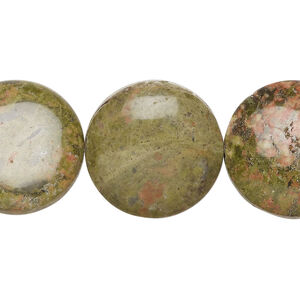 Unakite 1pkg1, puffed flat round bead natural, 15 inch 20mm