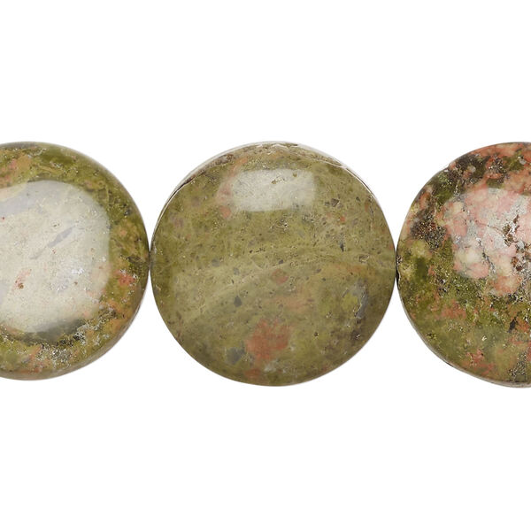 Unakite 1pkg1, puffed flat round bead natural, 15 inch 20mm image number 0