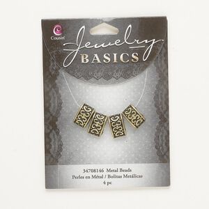 Bead, spacer, antique brass-finished "pewter" (zinc-based alloy), 13x8mm half oval with scroll pattern, fits up to 7mm beads. Sold per pkg of 4.