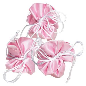 Pouch, rayon, pkg/3, pink and white, 3-1/2x3-inch round with drawstring.