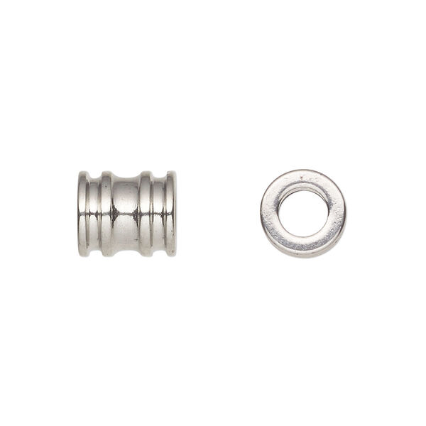 Bead, stainless steel, 10x9mm ribbed tube. Sold per pkg of 10. image number 0