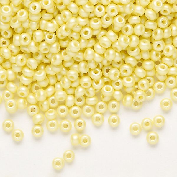 Seed bead, Preciosa Ornela Czech glass, pkg/50g, #8 rocaille, opaque PermaLux dyed yellow chalkwhite, (22001). image number 0