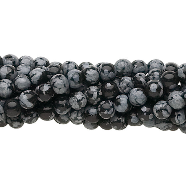 Bead, snowflake obsidian (natural), 4mm round, C grade, Mohs hardness 5 to 5-1/2. Sold per pkg of (10) 15-1/2" to 16" strands. image number 0