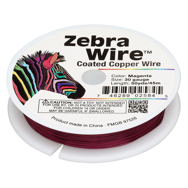 Wire, Zebra Wire™, color-coated copper, magenta, round, 30 gauge. Sold per 50-yard spool. image number 0