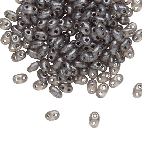 Seed bead, Preciosa Twin™ Czech glass, pkg/10g, 5x2.5mm oval, translucent grey terra pearl clear, (08349). image number 0