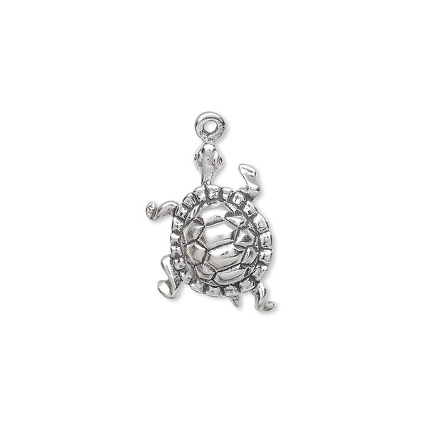 Charm, antiqued sterling silver, 17x13mm turtle. Sold individually. image number 0