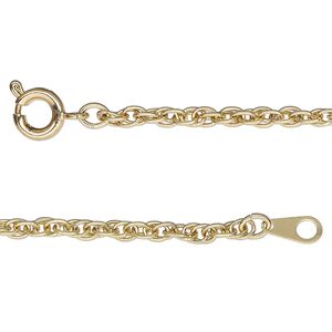 Chain, gold-finished brass, 3mm double rope, 24 inches with springring clasp. Sold individually.