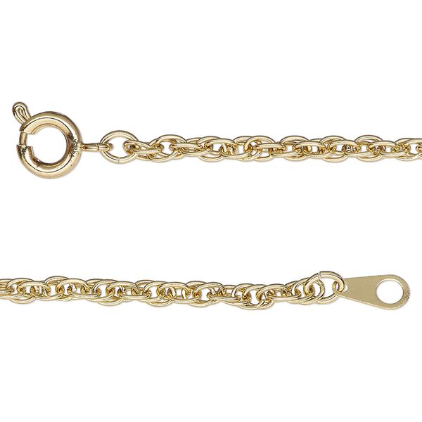 Chain, gold-finished brass, 3mm double rope, 24 inches with springring clasp. Sold individually. image number 0