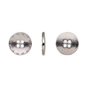 Button, gunmetal-finished "pewter" (zinc-based alloy), 12mm single-sided flat round with stitched edge. Sold per pkg of 50.