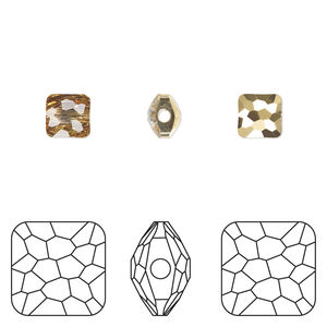 Bead 1pkg4 crystal aurum, Crystal Passions® 6mm puffed square 5035