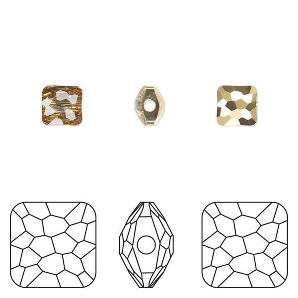 Bead 1pkg4 crystal aurum, Crystal Passions® 6mm puffed square 5035 image number 0