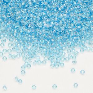 Seed bead, Miyuki, glass, pkg/250g, #11 rocaille, translucent rainbow aqua (RR-260).