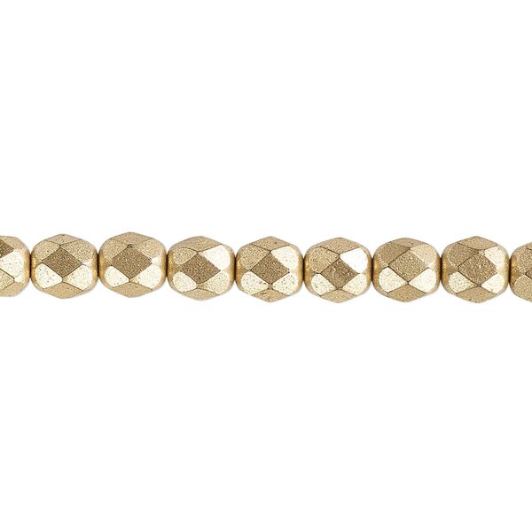 Bead, Czech fire-polished glass, opaque satin gold, 6mm faceted round. Sold per pkg of 1,200 (1 mass). image number 0