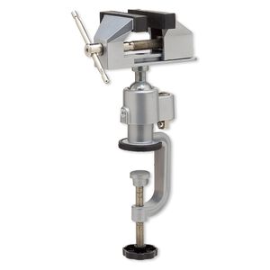 Table vise, coated aluminum / steel / rubber, black, 6x6 inches with swivel base and 3-inch jaw length. Sold individually.