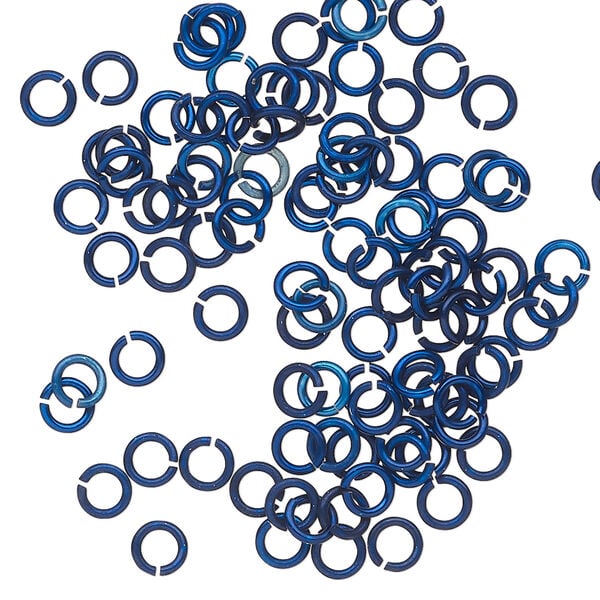 Jump ring 1pkg100 aluminum, 4mm round, 20 gauge / 2.4mm inside diameter / dark blue image number 0