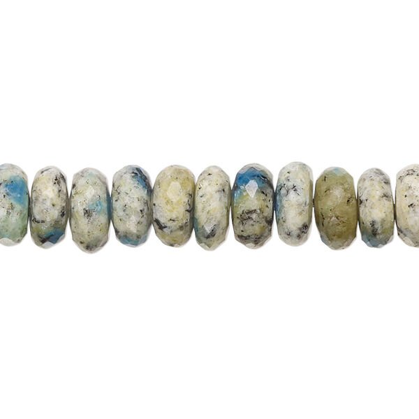 Bead, K2 "jasper" (granite and azurite) (natural), 7x3mm-9x5mm hand-cut faceted rondelle with 0.4-1.4mm hole, B grade, Mohs hardness 3-1/2 to 7. Sold per 8-inch strand, approximately 45 beads. image number 0