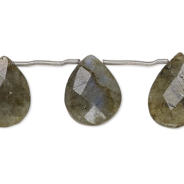Labradorite 1pkg10, hand-cut top-drilled faceted puffed teardrop bead natural 17x12mm-21x16mm image number 0