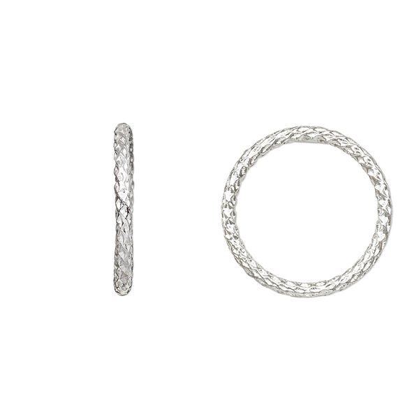 Jump ring, sterling silver, 18mm soldered textured round, 14.8mm inside diameter, 15 gauge. Sold per pkg of 4. image number 0