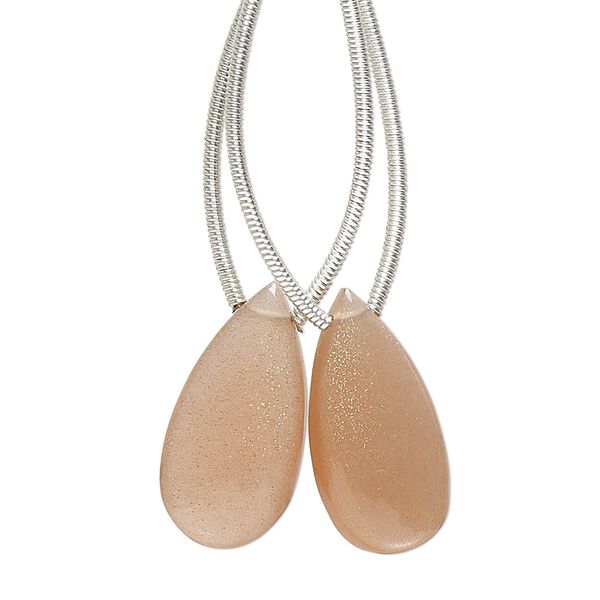 Peach moonstone 1pkg2, hand-cut top-drilled puffed teardrop bead natural 20x10mm image number 0