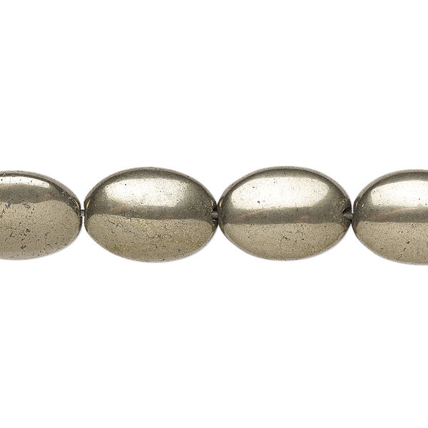Bead, pyrite (stabilized), 20x15mm flat oval, B grade, Mohs hardness 6 to 6-1/2. Sold per 15-1/2" to 16" strand. image number 0