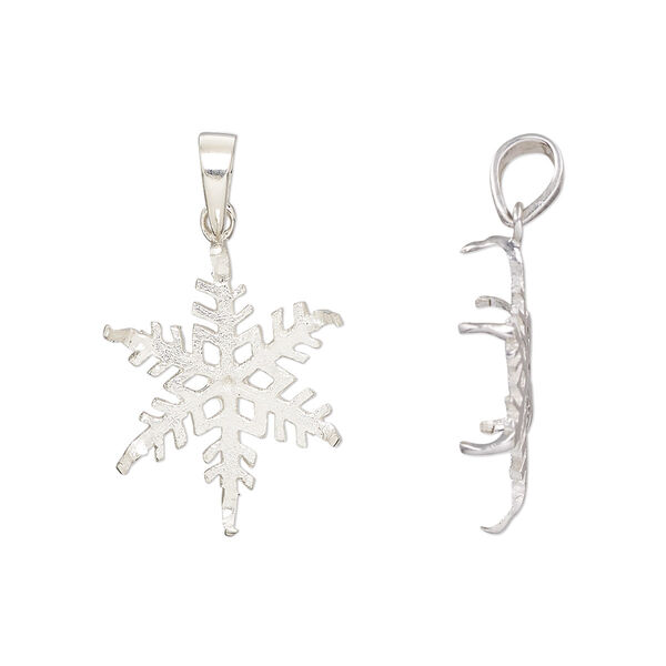 Pendant, sterling silver, 19.5x15mm snowflake and 18x13mm 6-prong oval setting. Sold individually. image number 0