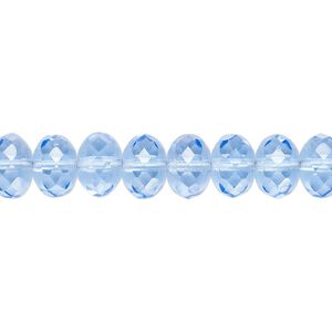 Bead, Czech fire-polished glass, transparent sapphire blue, 9x5mm faceted rondelle. Sold per 15-1/2" to 16" strand.