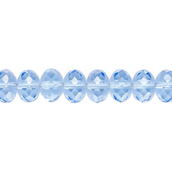 Bead, Czech fire-polished glass, transparent sapphire blue, 9x5mm faceted rondelle. Sold per 15-1/2" to 16" strand. image number 0