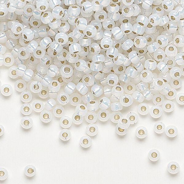 Seed bead, Miyuki, glass, pkg/250g, #8 rocaille, translucent silver-lined opal (RR-551). image number 0