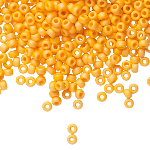 Seed bead, Miyuki, glass, pkg/250g, #8 rocaille, opaque matte rainbow mandarin orange, (RR-405FR). image number 0