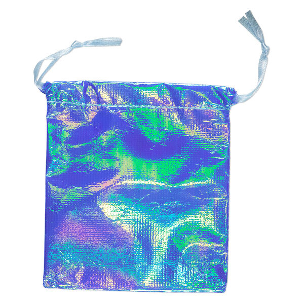 Gift pouch, satin, fluorescent blue, 4-1/2 x 4 inches with drawstring. Sold per pkg of 12. image number 0