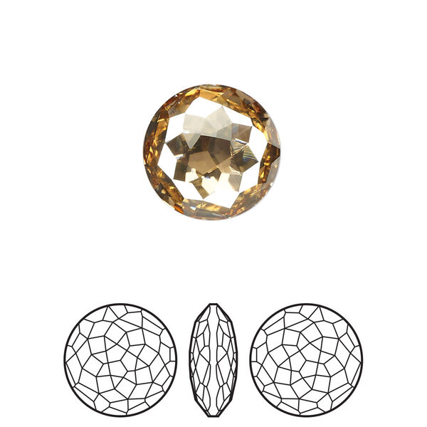 Round stone 48pk crystal golden shadow foil back, Swarovski® 14mm fancy round 1383 image number 0