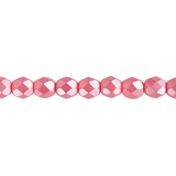 Bead, Czech fire-polished dipped décor glass, opaque pearlescent dusty rose, 6mm faceted round. Sold per 15-1/2" to 16" strand. image number 0