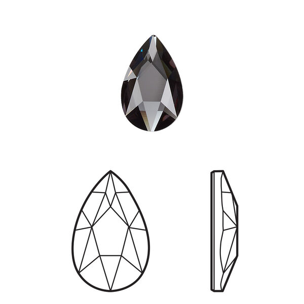 Flat back 6pk graphite foil back, Crystal Passions® 14x9mm pear 2303 image number 0