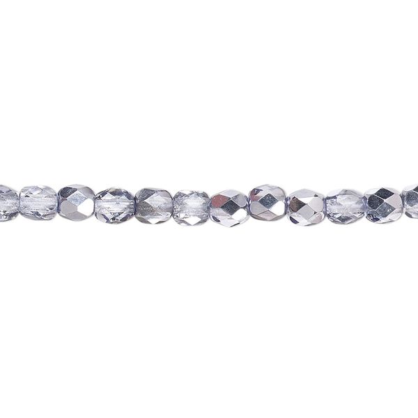 Bead, Czech fire-polished glass, clear with half-coat metallic lilac, 4mm faceted round. Sold per 15-1/2" to 16" strand. image number 0