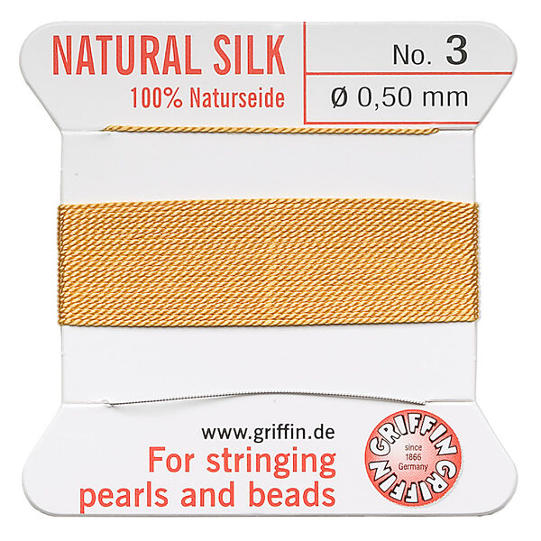 Thread, Griffin, silk, amber yellow, size #3. Sold per 2-meter card (approximately 78 inches). image number 0