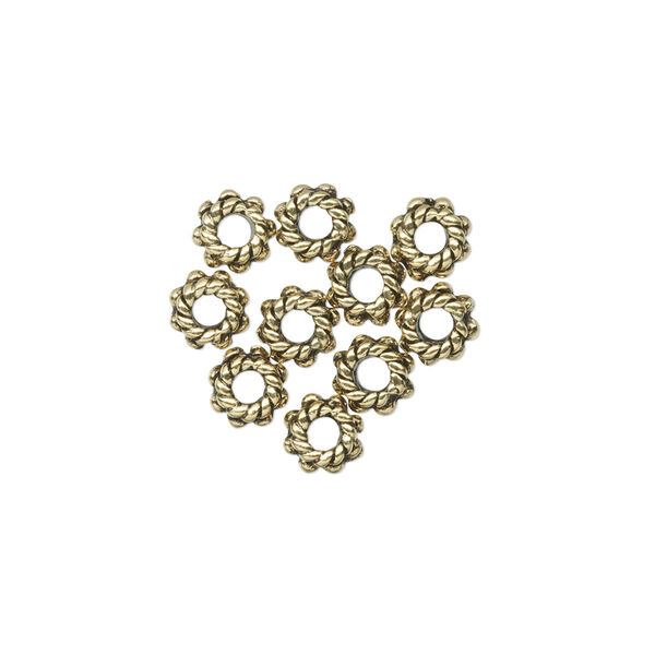 Bead, antique gold-plated pewter (tin-based alloy), 5.5x3mm beaded rondelle. Sold per pkg of 10. image number 0