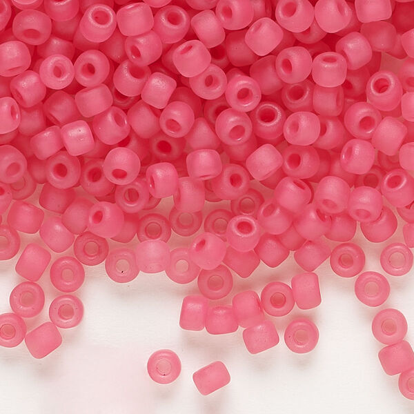 Seed bead, Dyna-Mites™, glass, translucent matte inside color pink, #6 round. Sold per 40-gram pkg. image number 0