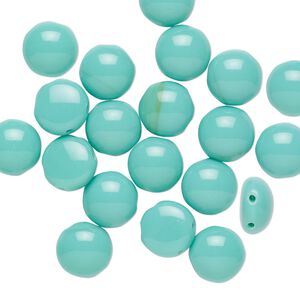 Bead, Preciosa Candy™, Czech pressed glass, opaque turquoise, 8mm candy with (2) 0.8-0.9mm holes. Sold per pkg of 20.