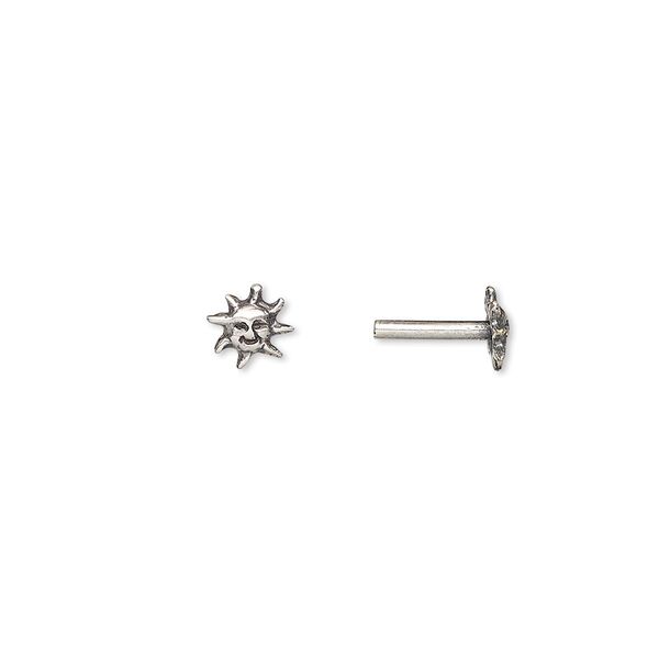 Brad, JBB Findings, antiqued silver-plated brass, 9x6mm with 6x6mm sun face and 8x1.5mm post. Sold per pkg of 4. image number 0